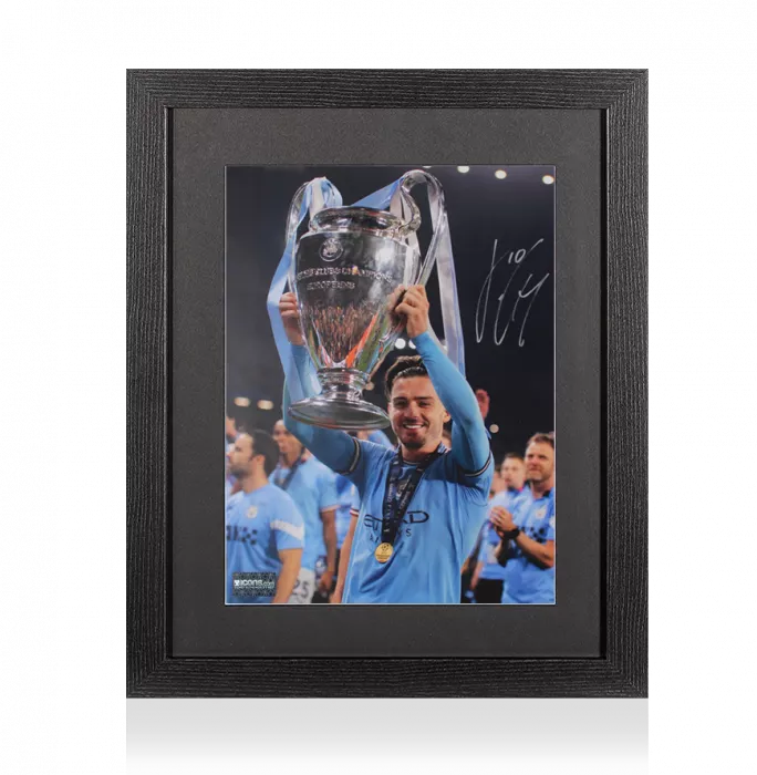 Jack Grealish Signed Manchester City Photo In Black Wooden Frame: UEFA Champions League Winner