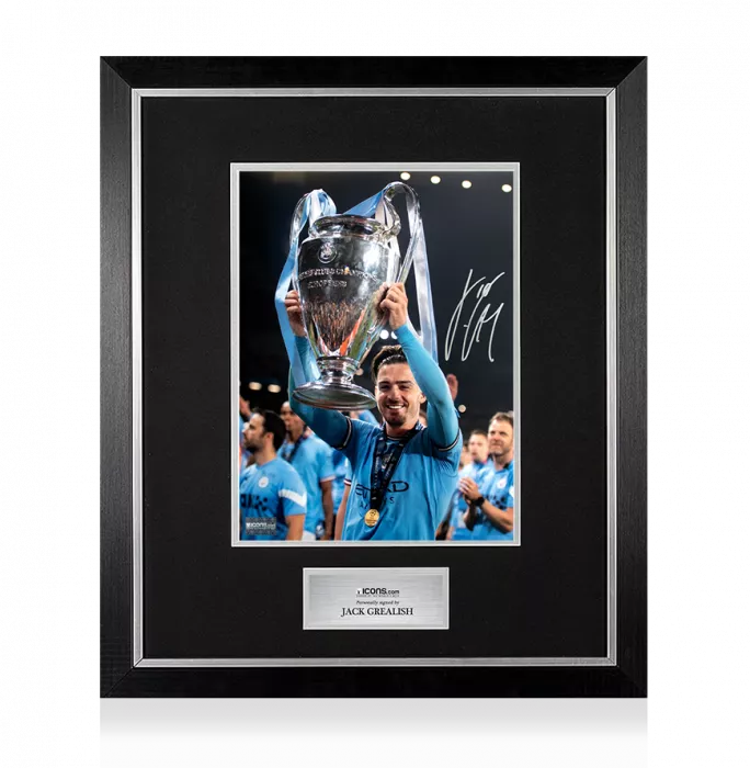 Jack Grealish Signed Manchester City Photo In Premium Photo Frame: 2023 UEFA Champions League Winner