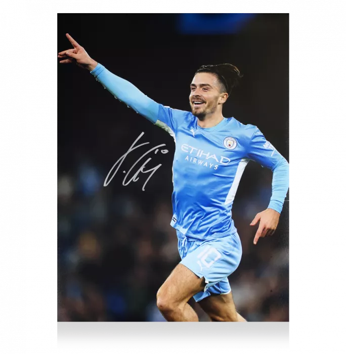 Jack Grealish Signed Manchester City Photo: UEFA Champions League Goal vs RB Leipzig