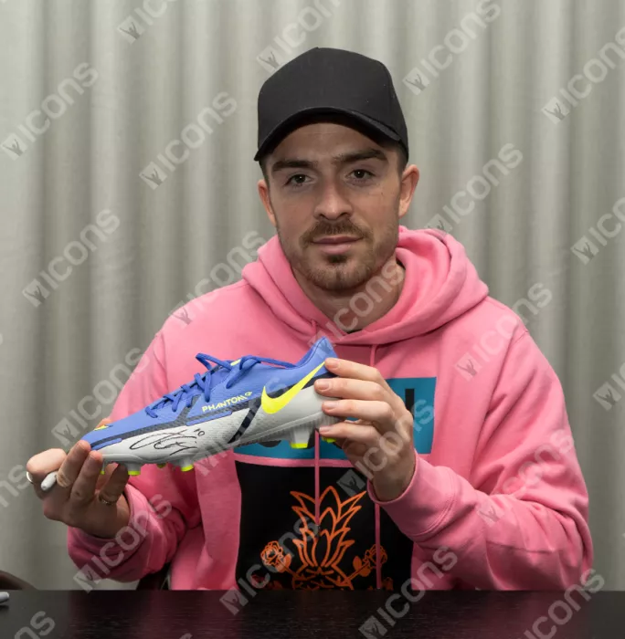 Jack Grealish Signed Purple And Grey Nike Phantom Boot In Bubble Frame: England Option