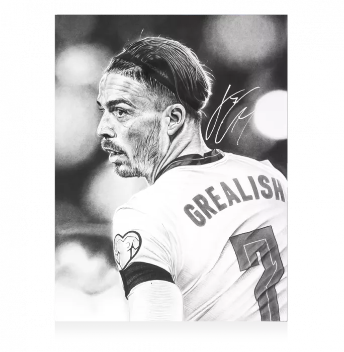 Jack Grealish Signed Tribute Artwork In Black Wooden Frame