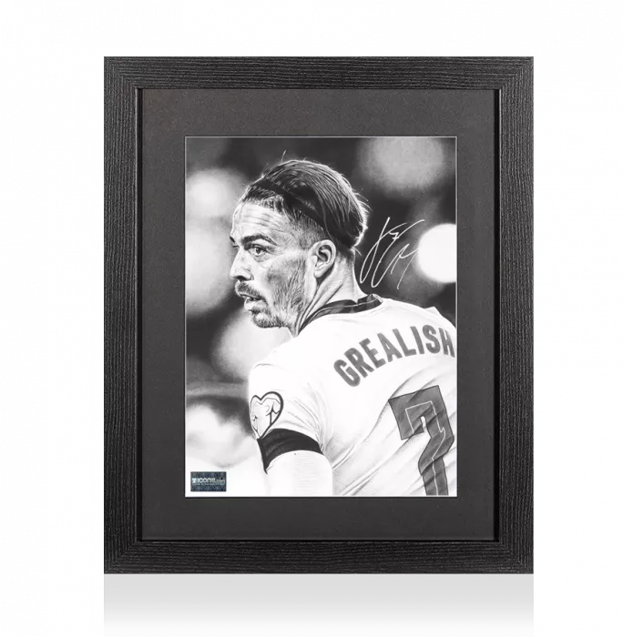Jack Grealish Signed Tribute Artwork In Black Wooden Frame
