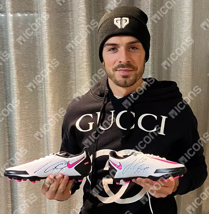 Jack Grealish Signed White Nike Phantom Boot In Acrylic Case