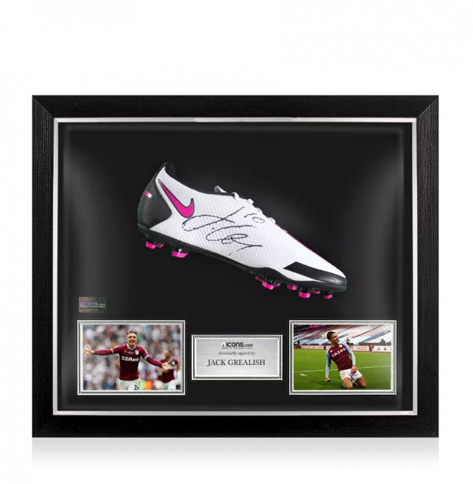 Jack Grealish Signed White Nike Phantom Boot In Bubble Frame: Aston Villa Option