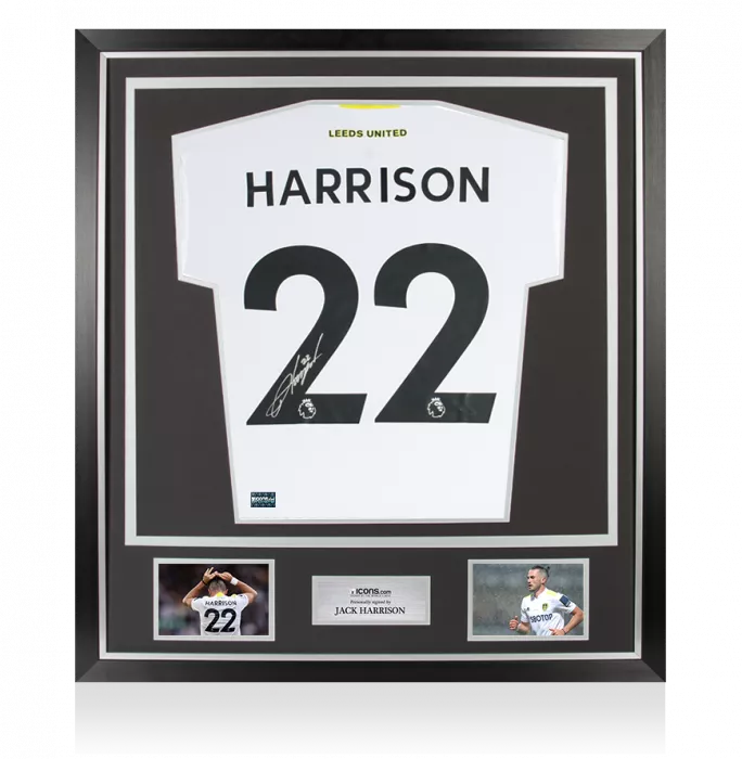 Jack Harrison Back Signed Leeds United 2021-22 Home Shirt In Classic Frame