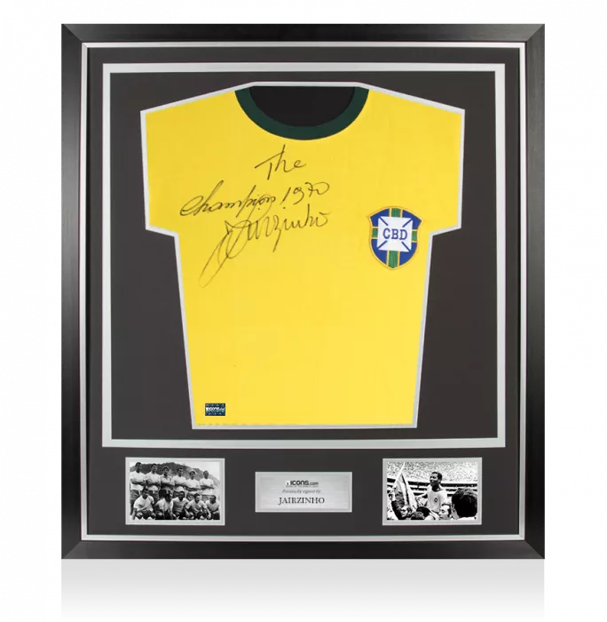 Jairzinho Front Signed Brazil 1970 Home Shirt: "The Champions 1970" Special Edition In Classic Frame