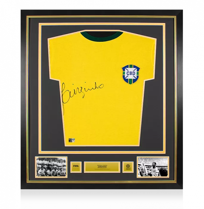 Jairzinho Official 1970 FIFA World Cup™ Front Signed And Framed Brazil Home Shirt