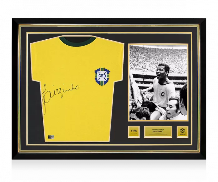 Jairzinho Official 1970 FIFA World Cup™ Front Signed and Hero Framed Brazil Home Shirt