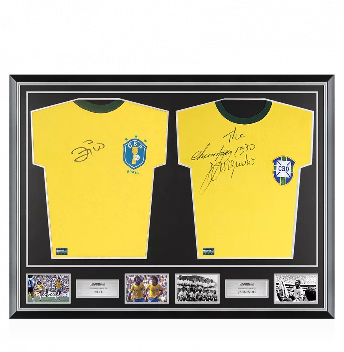 Jairzinho & Zico Signed Brazil Shirts In Classic Dual Frame
