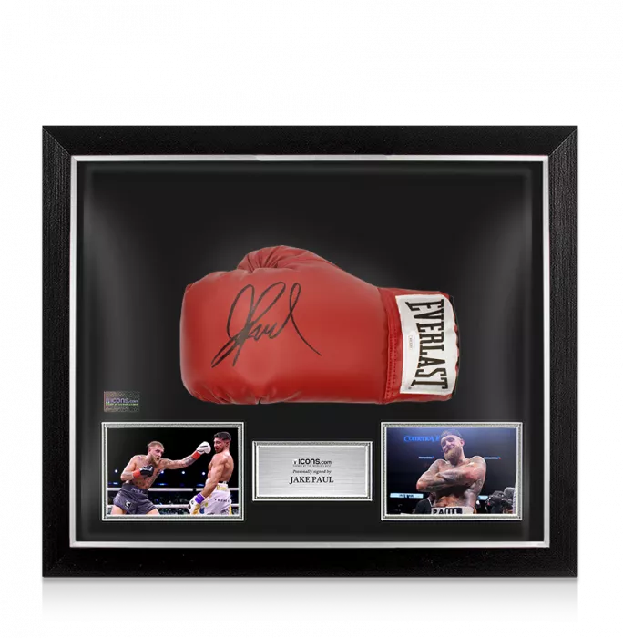 Jake Paul Signed Red Boxing Glove In Bubble Frame: Option 1