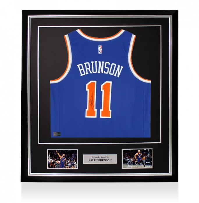 Jalen Brunson Signed And Framed New York Knicks Blue Nike Icon Edition Swingman Jersey