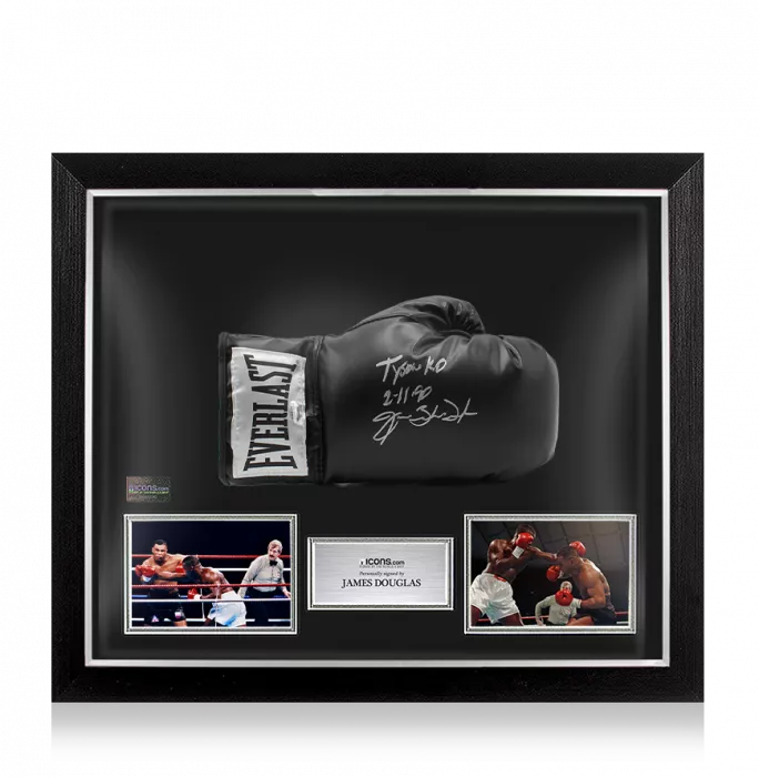James Buster Douglas Signed Everlast Black Boxing Glove In Bubble Frame: Option 1 - Tyson KO 2-11-90