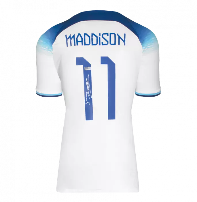 James Maddison Back Signed England 2022 Home Shirt In Deluxe Packaging