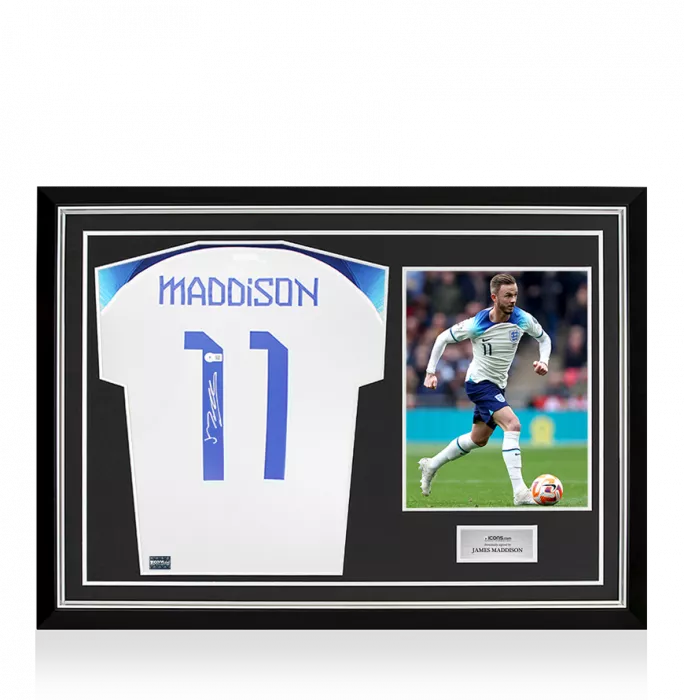 James Maddison Back Signed England 2022 Home Shirt In Hero Frame: Option 1