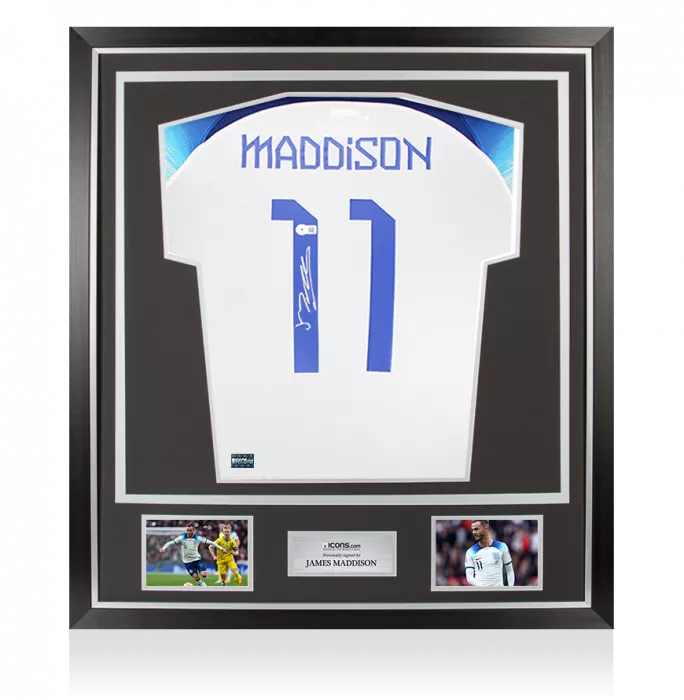 James Maddison Back Signed England 2022 Home Shirt In Classic Frame