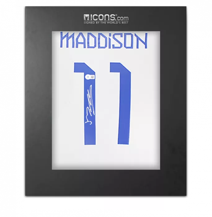 James Maddison Back Signed England 2022 Home Shirt In Deluxe Packaging