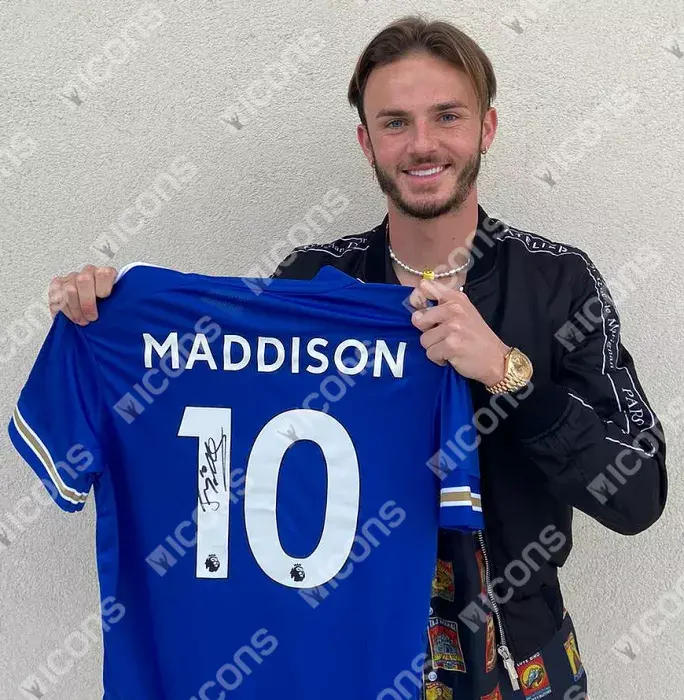 James Maddison Back Signed Leicester City 2020-21 Home Shirt In Hero Frame: Option 1