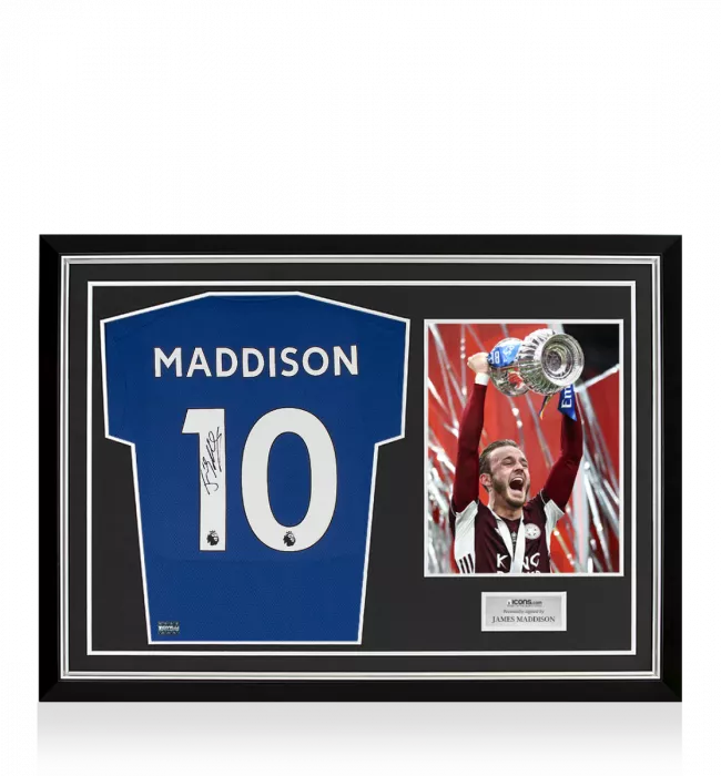 James Maddison Back Signed Leicester City 2020-21 Home Shirt In Hero Frame: Option 1