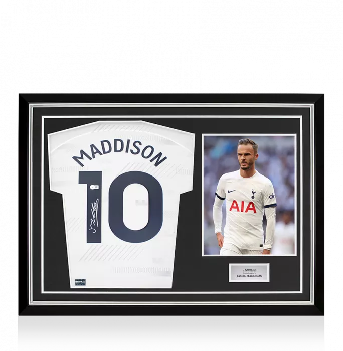 James Maddison Back Signed Tottenham Hotspur 2023-24 Home Shirt In Hero Frame: Option 1