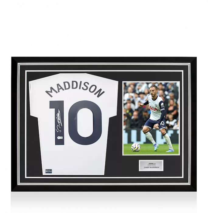 James Maddison Back Signed Tottenham Hotspur 2024-25 Home Shirt with Fan Style Numbers In Hero Frame: Option 1