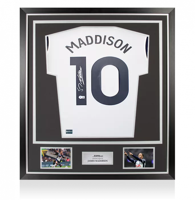 James Maddison Back Signed Tottenham Hotspur 2024-25 Home Shirt with Fan Style Numbers In Classic Frame