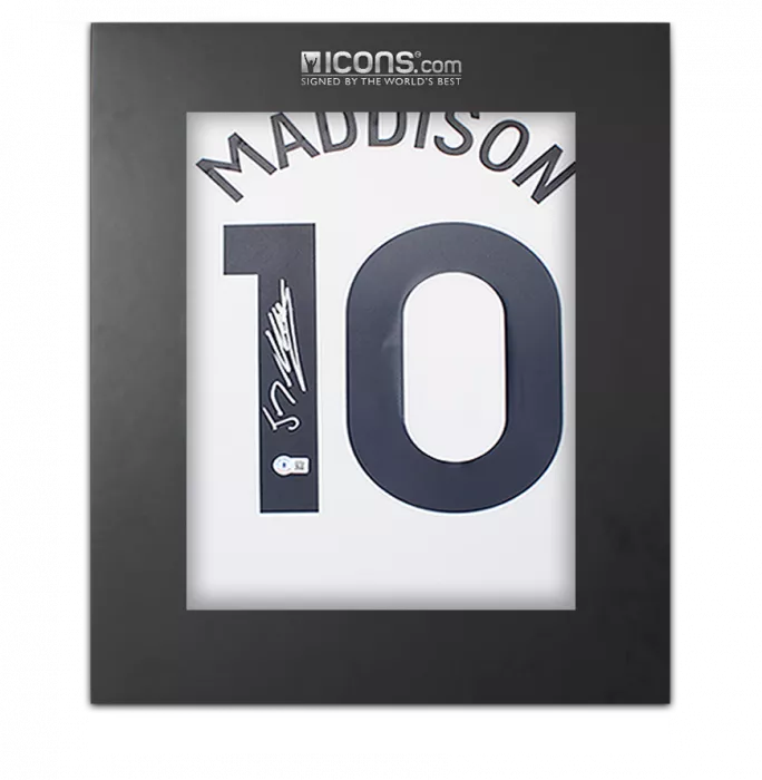 James Maddison Back Signed Tottenham Hotspur 2024-25 Home Shirt with Fan Style Numbers In Deluxe Packaging