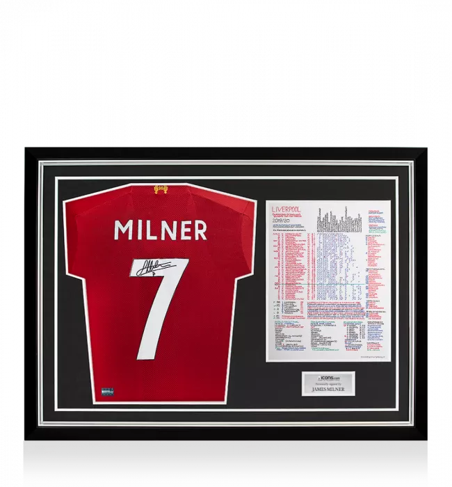 James Milner Signed Liverpool 2019-20 Home Shirt In Commentary Chart Frame