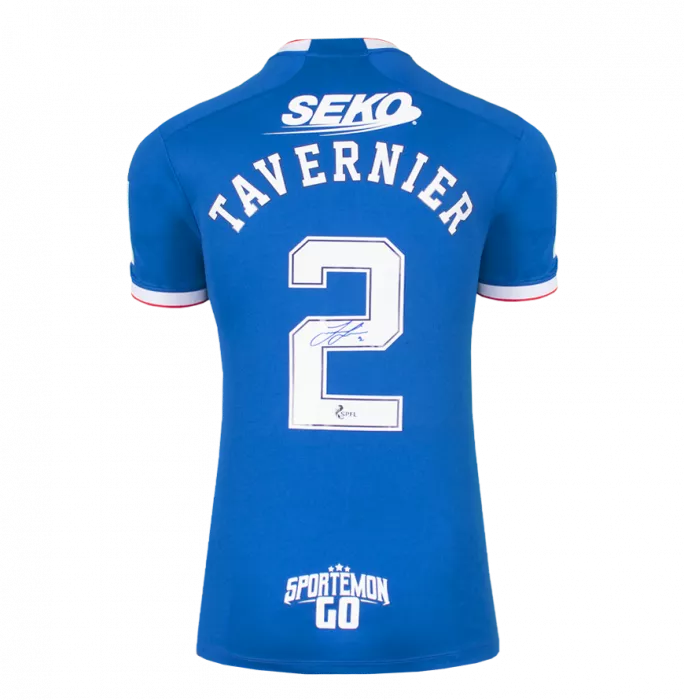 James Tavernier Back Signed Rangers FC 2022-23 Home Shirt In Hero Frame: Option 1