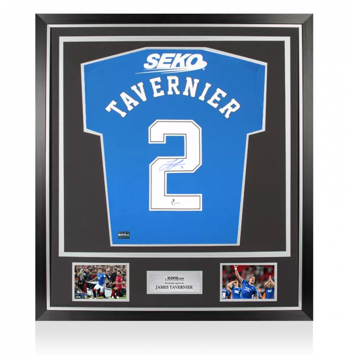 James Tavernier Back Signed Rangers FC 2022-23 Home Shirt In Classic Frame