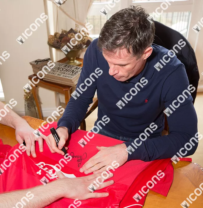 Jamie Carragher Front Signed Liverpool 2000-02 Home Shirt: 2001 Treble Edition