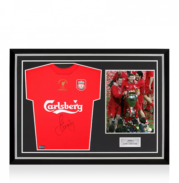 Jamie Carragher Front Signed Liverpool FC 2005 Home Shirt In Hero Frame: Option 1