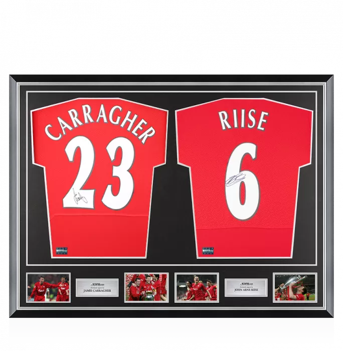 Jamie Carragher & John Arne Riise Signed Liverpool Shirts In Classic Dual Frame