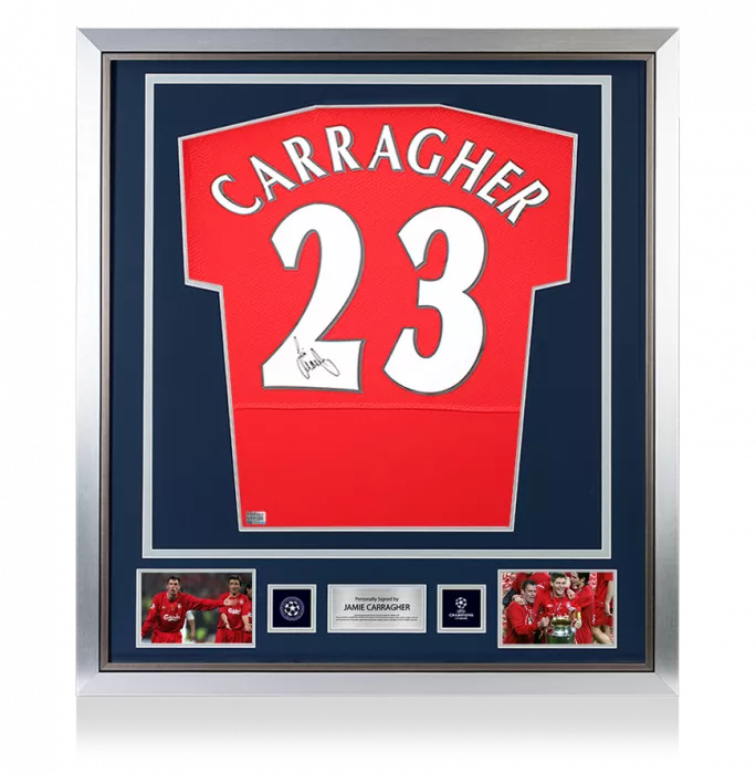 Jamie Carragher Official UEFA Champions League Back Signed And Framed Liverpool FC 2005 Home Shirt