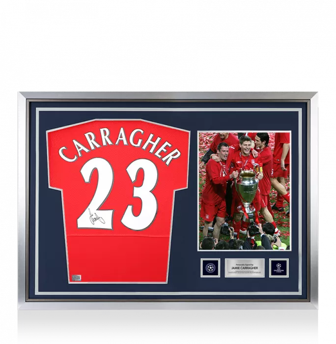 Jamie Carragher Official UEFA Champions League Back Signed And Hero Framed Liverpool FC 2005 Home Shirt