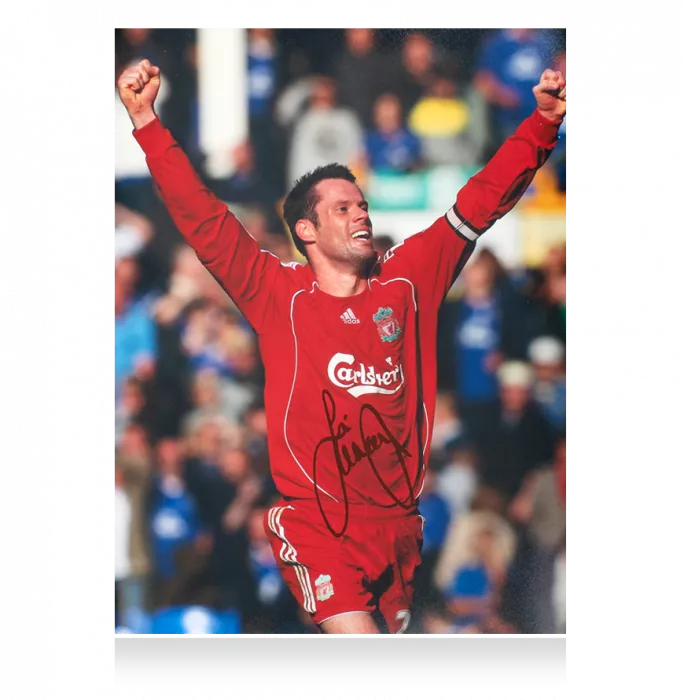 Jamie Carragher Signed Liverpool Photo: Derby Days Against Everton