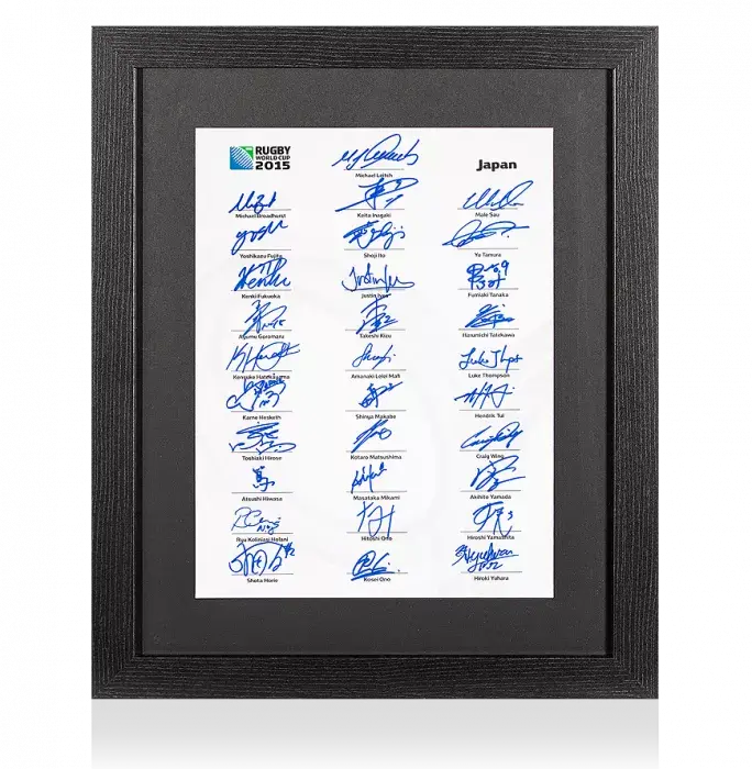 Japan Rugby World Cup 2015 Squad Signed Card In Black Wooden Frame: Signed By 31