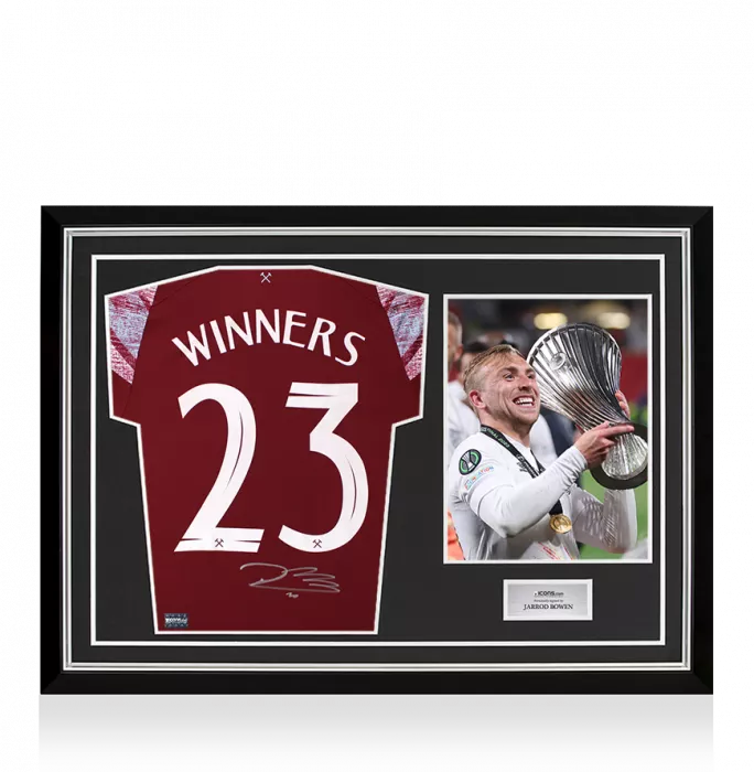 Jarrod Bowen Back Signed West Ham United 2022-23 Home Shirt - Winners 23 Edition In Hero Frame: Option 1
