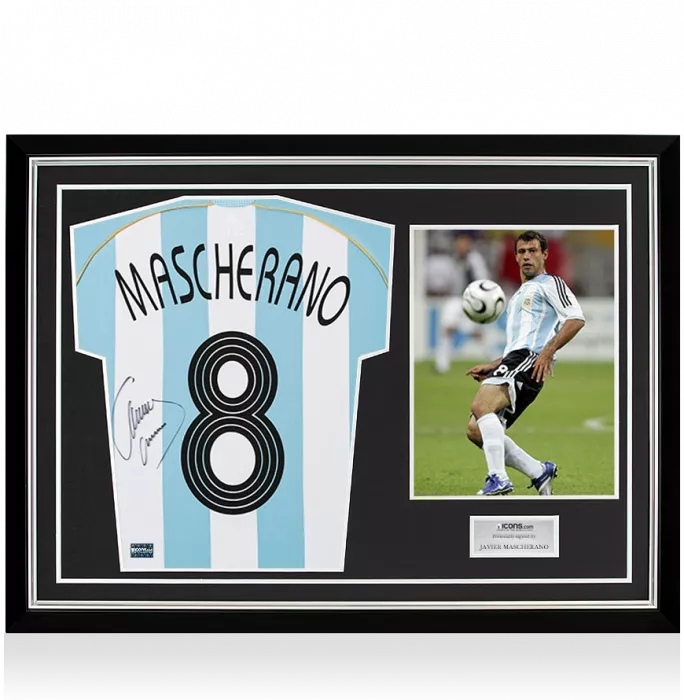 Javier Mascherano Back Signed Argentina 2005-07 Home Shirt In Hero Frame: Option 1