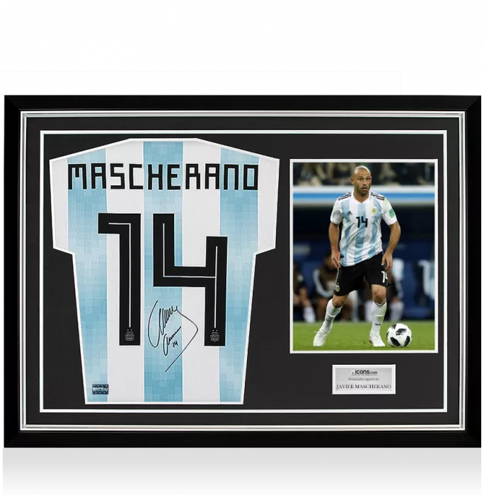 Javier Mascherano Back Signed Argentina 2018 Home Shirt In Hero Frame: Option 1