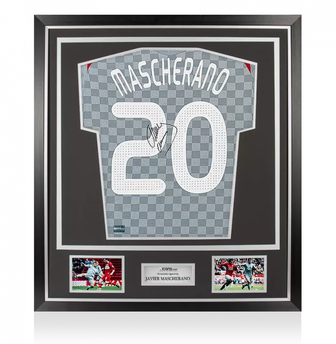 Javier Mascherano Back Signed Liverpool 2008-10 Away Shirt In Classic Frame