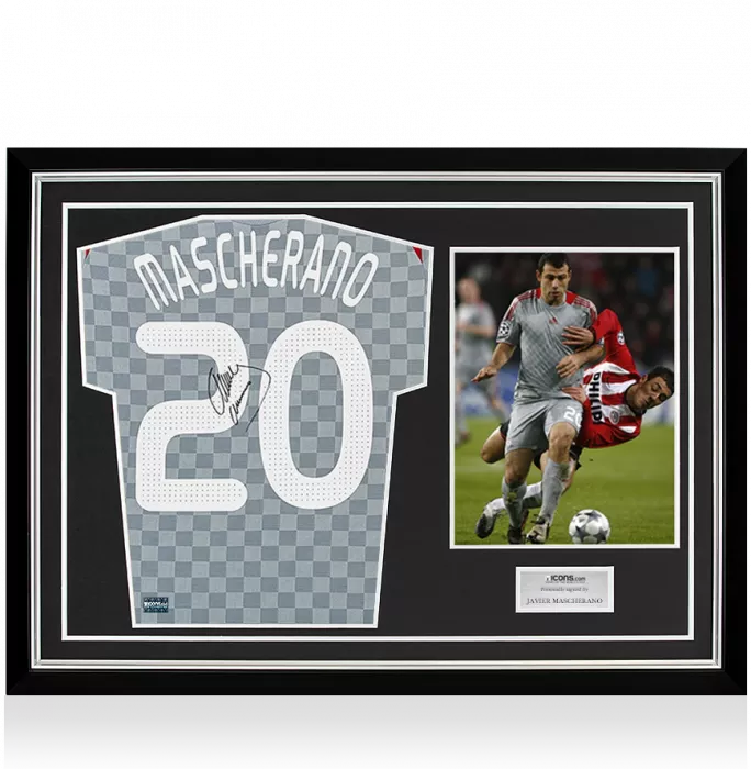 Javier Mascherano Back Signed Liverpool 2008-10 Away Shirt In Hero Frame: Option 1
