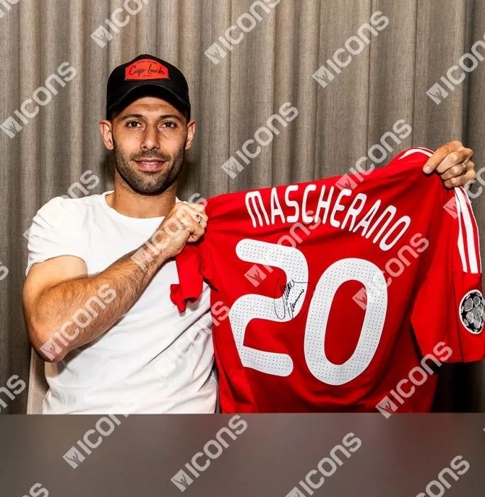 Javier Mascherano Back Signed Liverpool 2008-10 Home Shirt In Hero Frame: Option 1