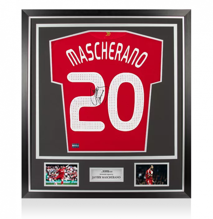 Javier Mascherano Back Signed Liverpool 2008-10 Home Shirt In Classic Frame