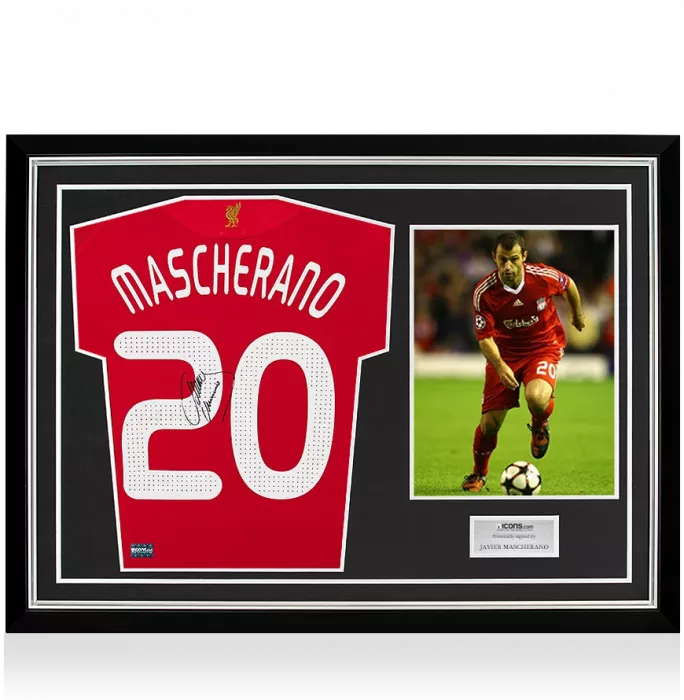 Javier Mascherano Back Signed Liverpool 2008-10 Home Shirt In Hero Frame: Option 1