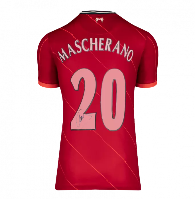 Javier Mascherano Back Signed Liverpool 2021-22 Home Shirt With Fan Style Numbers In Deluxe Packaging