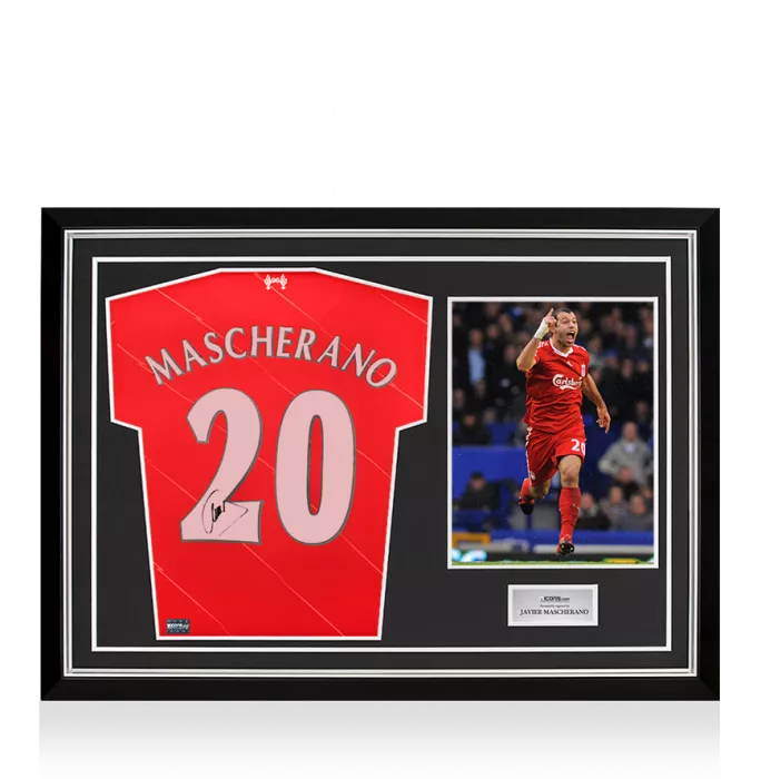 Javier Mascherano Back Signed Liverpool 2021-22 Home Shirt with Fan Style Numbers In Hero Frame: Option 1