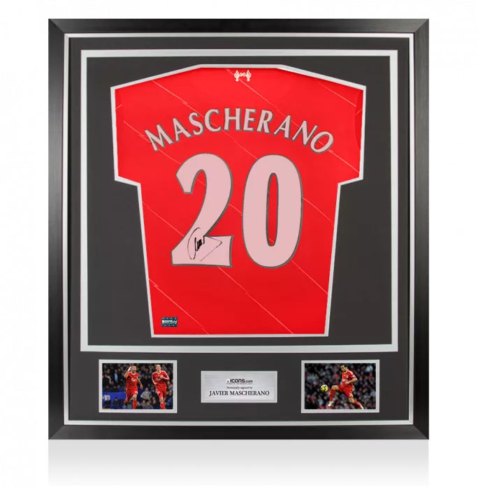 Javier Mascherano Back Signed Liverpool 2021-22 Home Shirt with Fan Style Numbers In Classic Frame