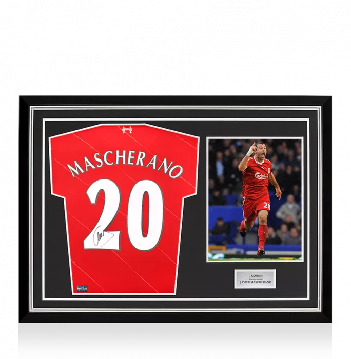 Javier Mascherano Back Signed Liverpool FC 2021-22 Home Shirt with Fan Style Numbers In Hero Frame: Option 1