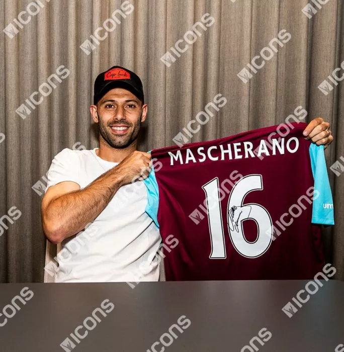 Javier Mascherano Back Signed West Ham United 2015-16 Home Shirt In Hero Frame: Option 1