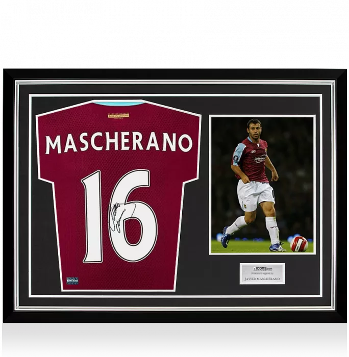 Javier Mascherano Back Signed West Ham United 2015-16 Home Shirt In Hero Frame: Option 1